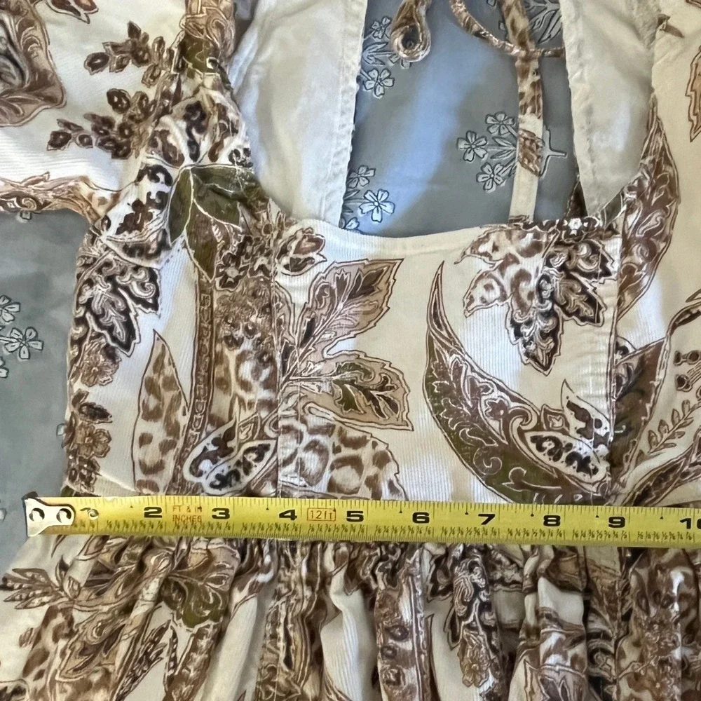 Anthropologie Pilcro Square-Neck Corduroy Babydoll Mini Dress‎ Brown Paisley XS